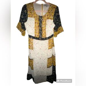 Piper & Scoot Floral Patchwork Midi Dress Size Small Boho Ruffle Sleeve